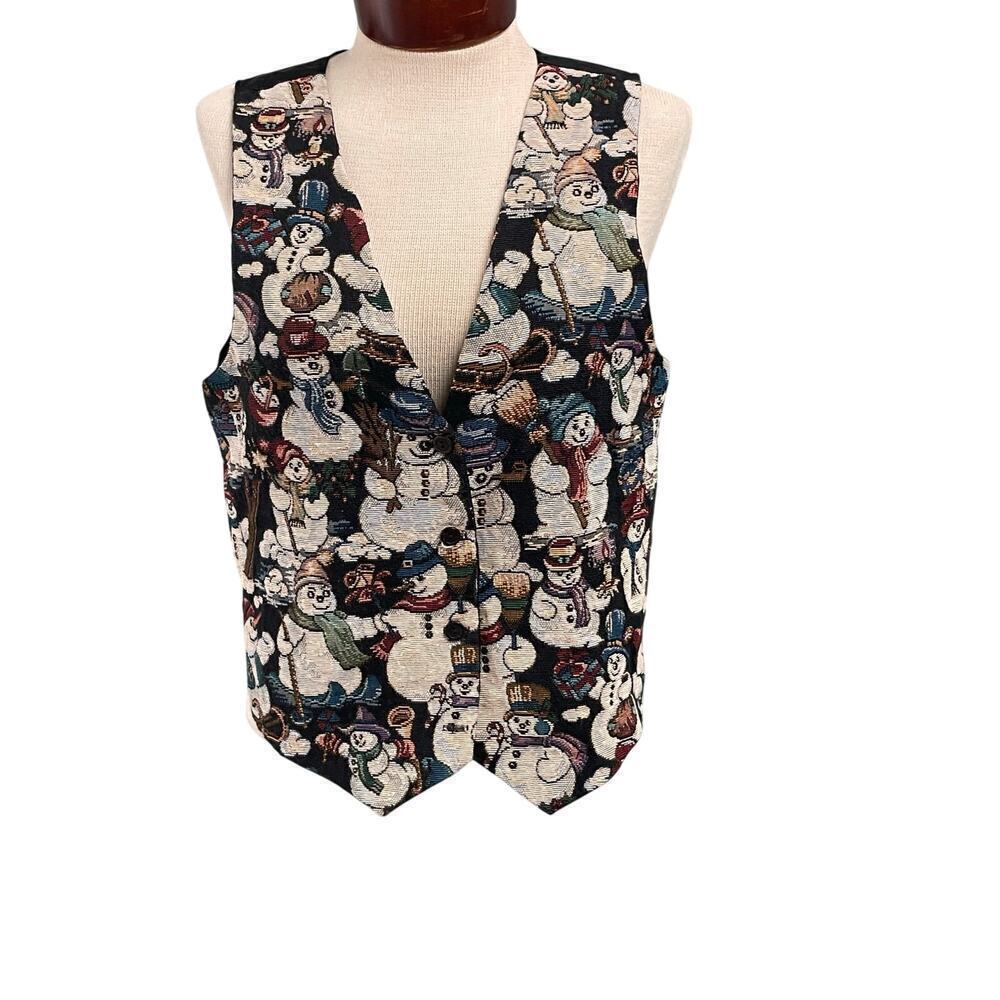 Vintage Snowman Tapestry Vest Size Small Idea Nuova Holidays Winter 80s 90s